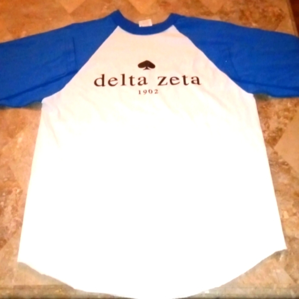 Medium Delta Zeta Sisters Jersey Look T Shirt 3/4 Sleeves